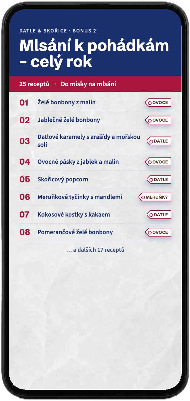 Obsah bonusu s recepty na mlsání, zobrazený v mobilu